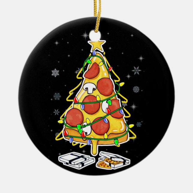Pizza Christmas Tree Lights Xmas Men Boys Crustmas Ceramic Tree Decoration (Front)