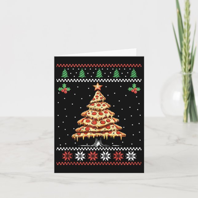 Pizza Christmas Tree Ugly Christmas Sweater Xmas F Card (Front)