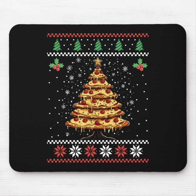 Pizza Christmas Tree Ugly Christmas Sweater Xmas F Mouse Pad (Front)