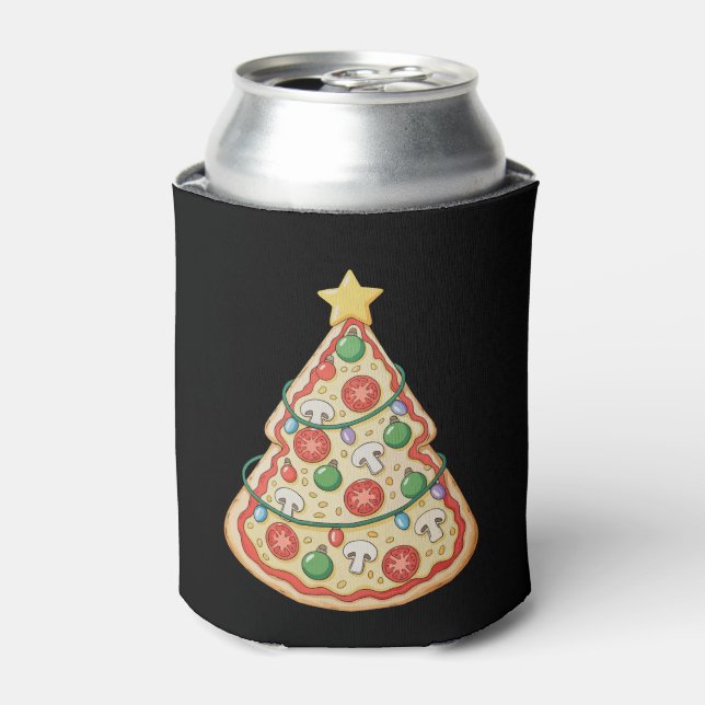 Pizza Christmas Tree Xmas Lights Crustmas Holiday Can Cooler (Can Front)