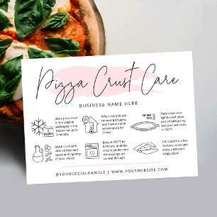 Pizza Crust Care Instructions Card Pink Watercolor