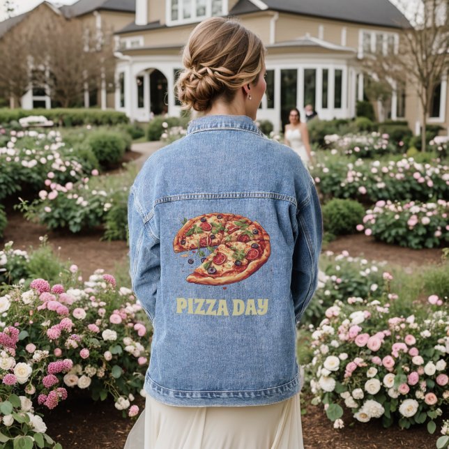 Pizza Day Colourful Pizza Denim Jacket (Wedding Back)