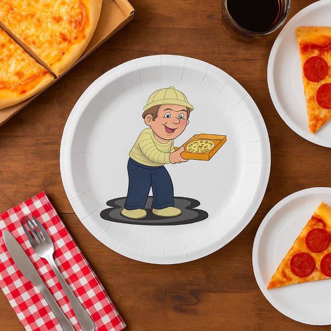 Pizza Delivery Boy Food Paper Plates (Creator Uploaded)