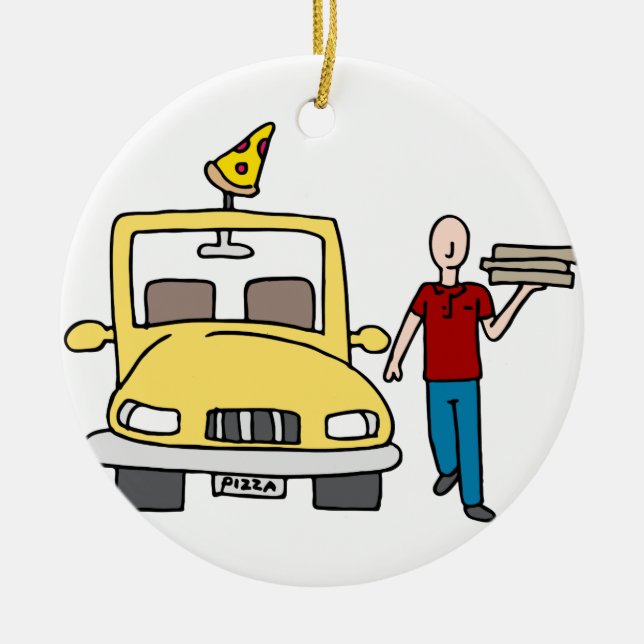 Pizza Delivery Driver Ceramic Tree Decoration (Front)