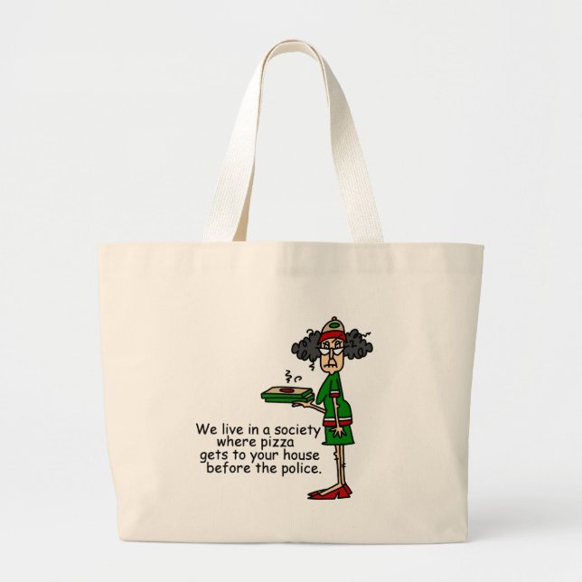 Pizza Delivery Humour Large Tote Bag (Front)