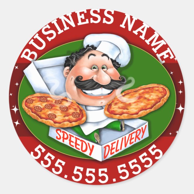 Pizza Delivery Pizzeria Business Customisable Classic Round Sticker (Front)