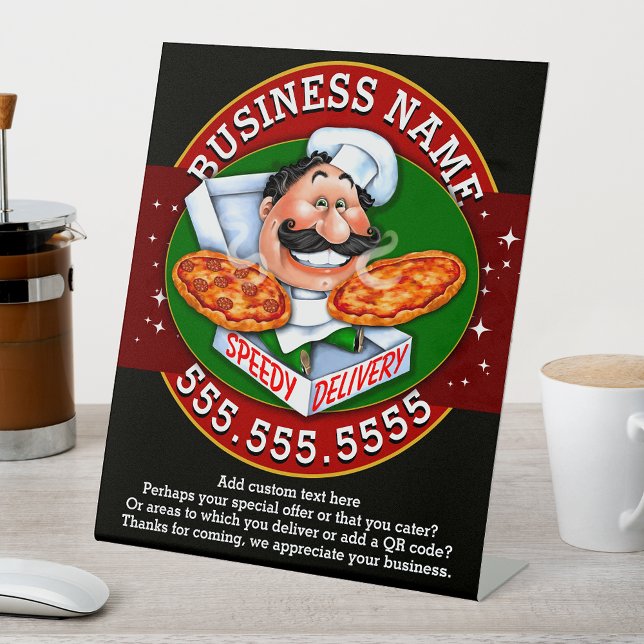 Pizza Delivery Pizzeria Business Customisable Pedestal Sign (Creator Uploaded)