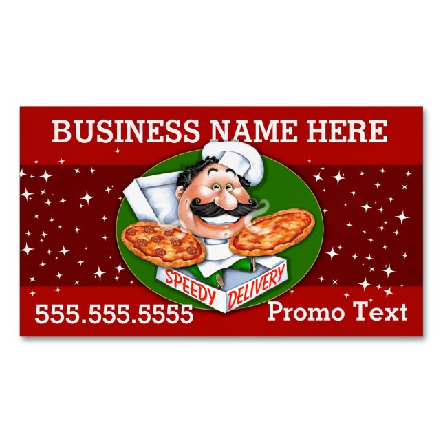 Pizza Delivery Pizzeria Restaurant Promotional Magnetic Business Card (Front)