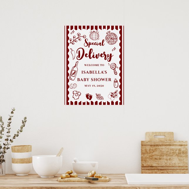 Pizza doodle special Delivery Baby Shower  Poster (Kitchen)