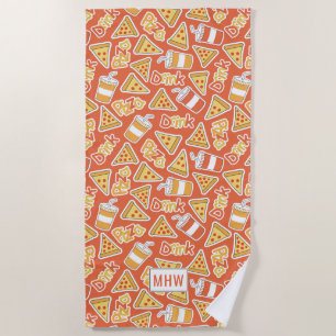 Pizza & Drink Pattern custom monogram beach towel
