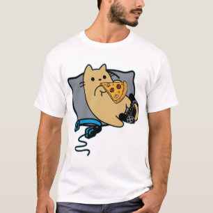 Pizza Eating Gamer Cat Headset and Pad  T-Shirt