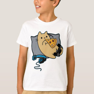 Pizza Eating Gamer Cat Headset and Pad  T-Shirt