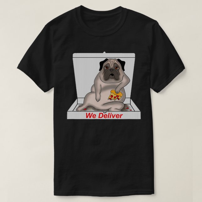 Pizza Eating Pug  T-Shirt (Design Front)