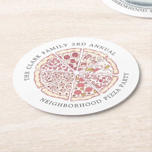 Pizza Event Themed Custom Text |  Round Paper Coas Round Paper Coaster (Angled)
