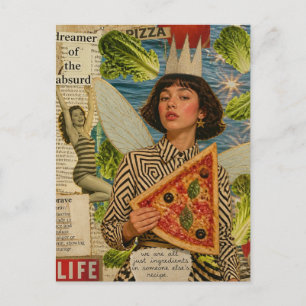Pizza Fairy Mixed Media Collage Postcard