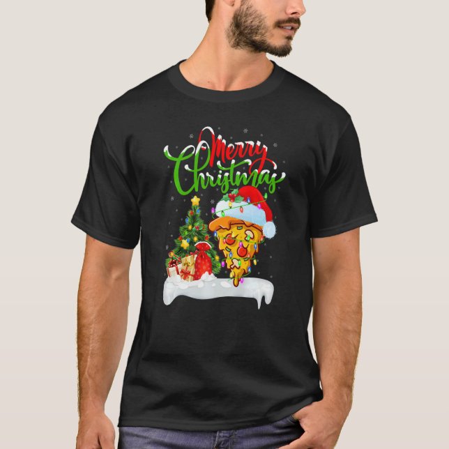 Pizza Food  Xmas Decorations Santa Pizza Christmas T-Shirt (Front)