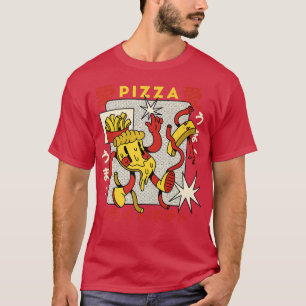 Pizza French Fries Retro Cartoon Gourmet Fast Food T-Shirt