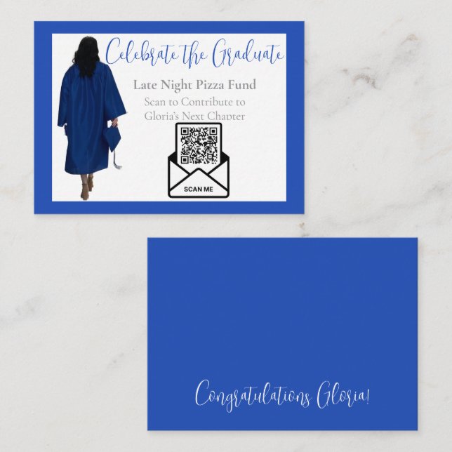Pizza Fund Graduation QR Code Insert Card | Blue (Front/Back)