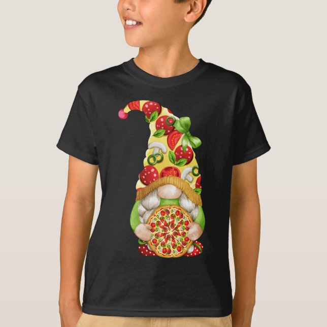 Pizza Gnome Cute Pizza Pattern Funny Gnomie T-Shirt (Front)