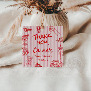 Pizza Hand Drawn Red Purple Ciao Baby Shower Favour Tags