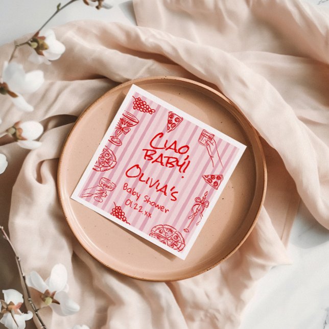 Pizza Hand Drawn Red Purple Ciao Baby Shower Napki Napkin (Creator Uploaded)