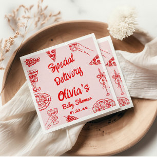 Pizza Hand Drawn Red Special Delivery Baby Shower Napkin