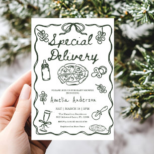 Pizza Hand Drawn Special Delivery Baby Shower Invitation