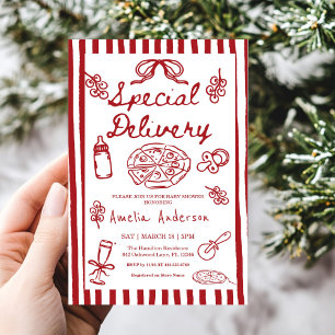 Pizza Hand Drawn Special Delivery Baby Shower Invitation