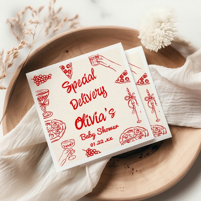 Pizza Hand Drawn Special Delivery Baby Shower Napkin (Creator Uploaded)