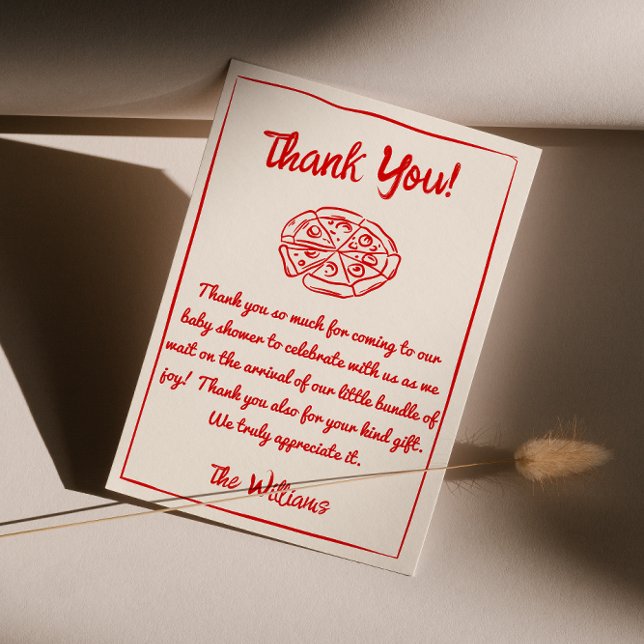 Pizza Hand Drawn Special Delivery Fun Baby Shower Thank You Card (Creator Uploaded)
