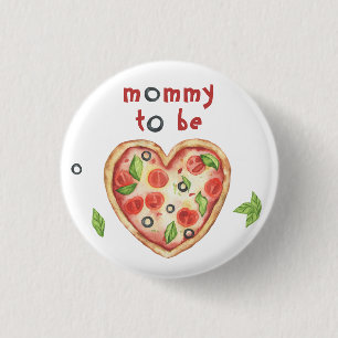 pizza heart baby shower - mummy to be 3 cm round badge