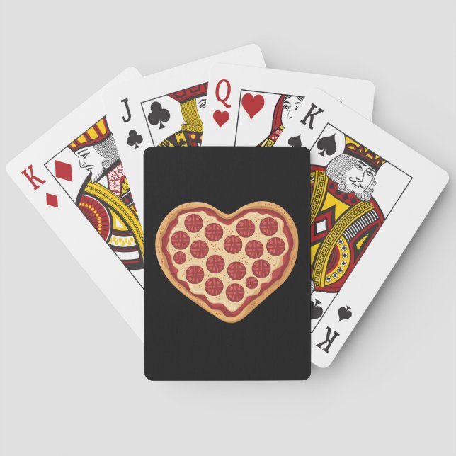 Pizza Heart Shaped Cute Valentine's Day Playing Cards (Back)