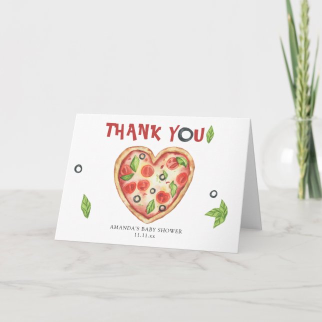 pizza heart watercolor baby shower THANKS Thank You Card (Front)