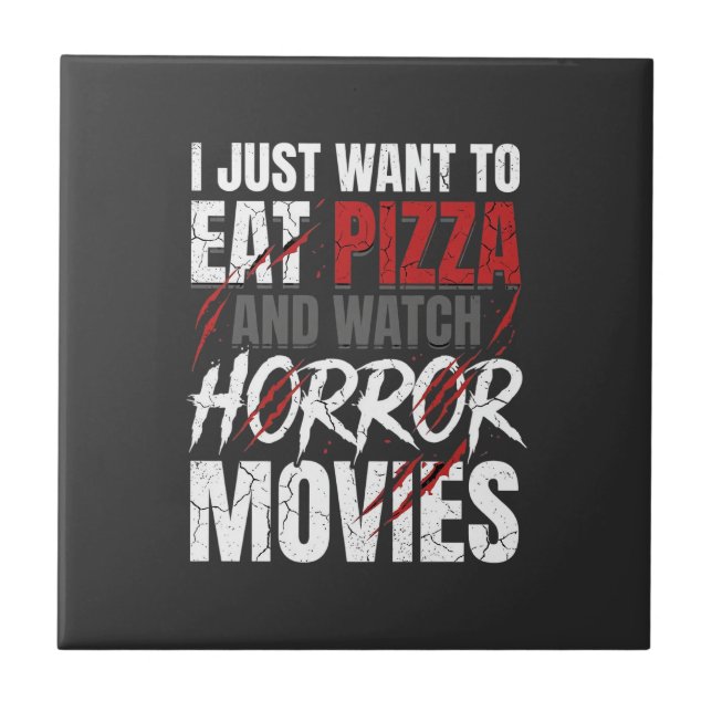 Pizza Horror Movies Halloween Design_1 Tile (Front)