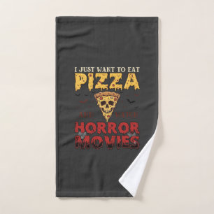 Pizza Horror Movies Halloween Skull Bats Spiderweb Hand Towel
