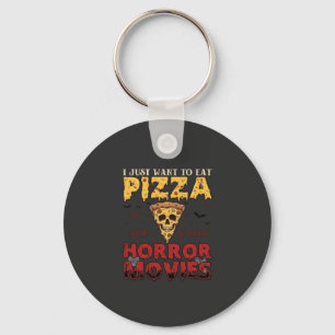 Pizza Horror Movies Halloween Skull Bats Spiderweb Key Ring