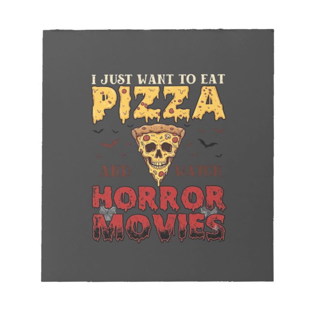 Pizza Horror Movies Halloween Skull Bats Spiderweb Notepad (Front)