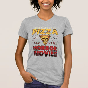 Pizza Horror Movies Halloween Skull Bats Spiderweb T-Shirt