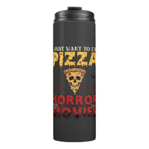 Pizza Horror Movies Halloween Skull Bats Spiderweb Thermal Tumbler