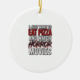Pizza Horror Movies Vintage Halloween Typography S Ceramic Tree Decoration