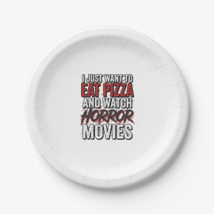 Pizza Horror Movies Vintage Halloween Typography S Paper Plate