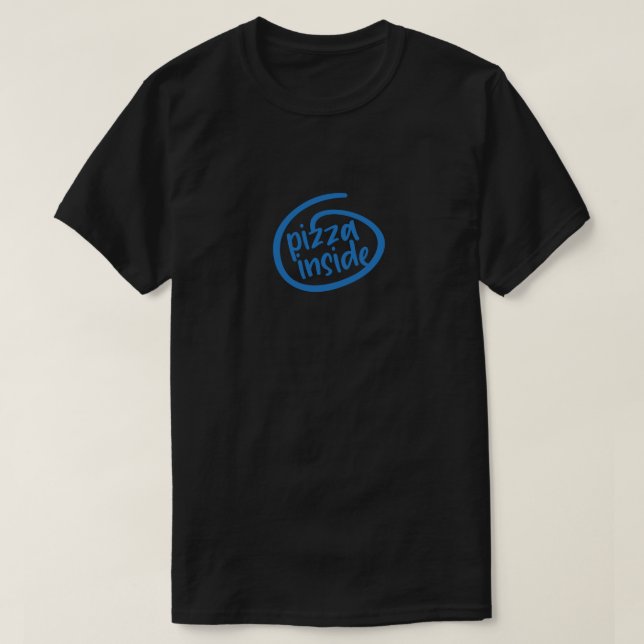 Pizza Inside Black Unisex Funny Tech Parody T-Shirt (Design Front)