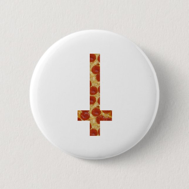 pizza inverted cross 6 cm round badge (Front)