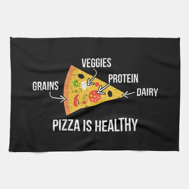 Pizza Is Healthy - Carbs - Funny Novelty Fitness Tea Towel (Horizontal)