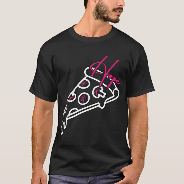 Pizza Line Art Breast Cancer Awareness Ribbon Hope T-Shirt (Front)