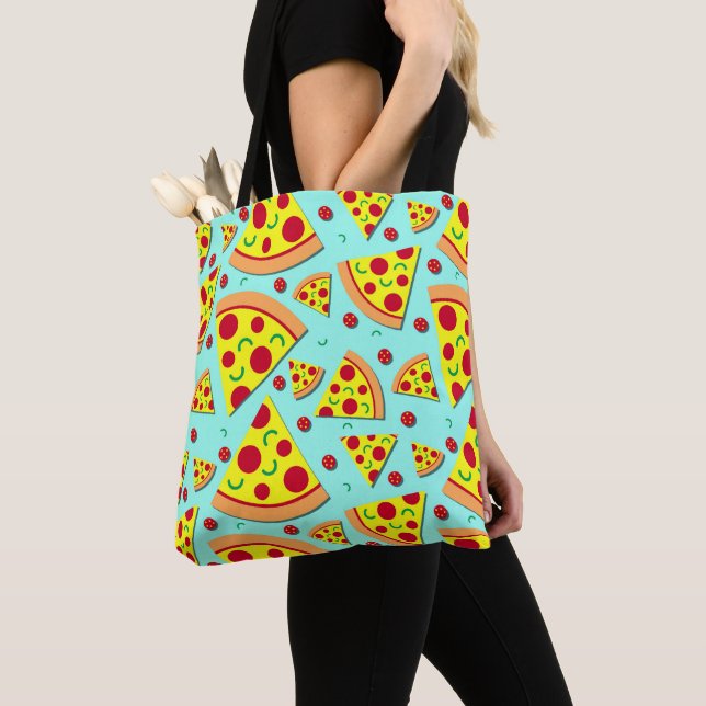 Pizza Lover Slices of Pepperoni Print Tote Bag (Close Up)