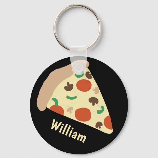Pizza Lovers Fun Yummy CUSTOM NAME Key Ring (Front)