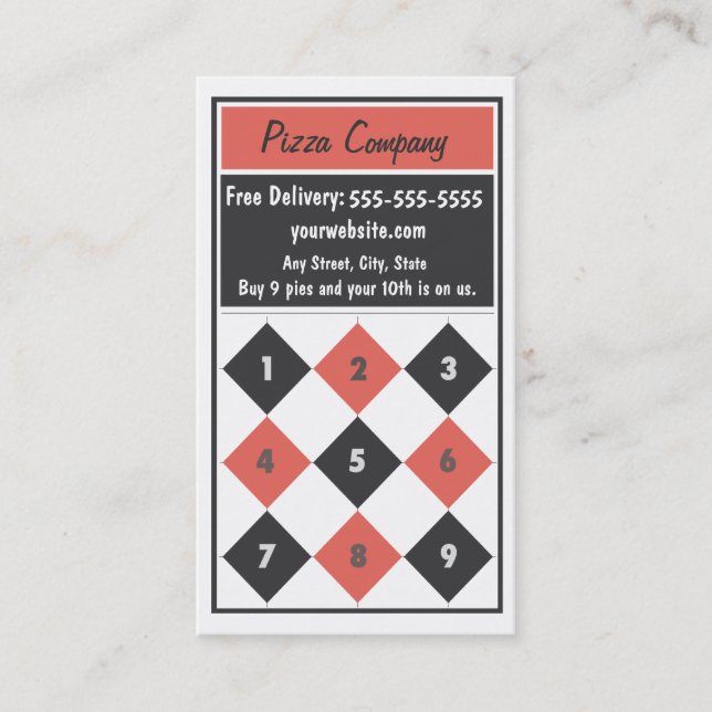 Pizza Loyalty Business Card Punch Card (Front)