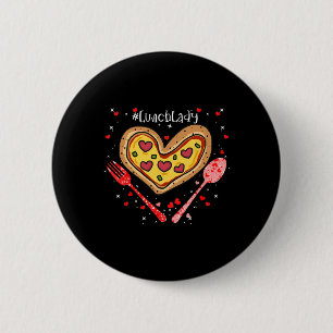 Pizza Lunch Lady Pink Heart Valentines Day 6 Cm Round Badge