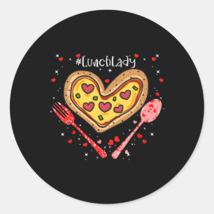 Pizza Lunch Lady Pink Heart Valentines Day Classic Round Sticker